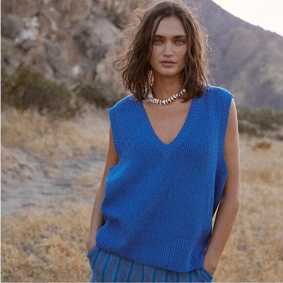 NWT Free people Beach Penny sweater vest blue sz M - Picture 1 of 9